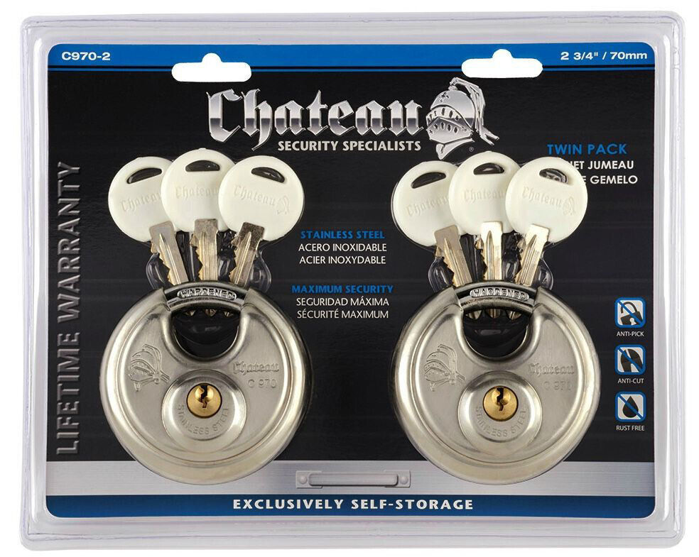 Chateau C-970 Disc Lock Shackle Mini Warehouse Stainless Steel 6 Pin Tumbler 2PK